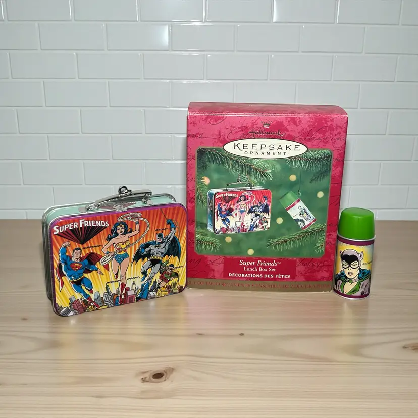 Hallmark Keepsake Ornament Super Friends Mini Lunch Box and Thermos W/ Box