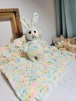 Handmade Baby Soft Yarn Crochet Bunny and Lovey Blanket Set