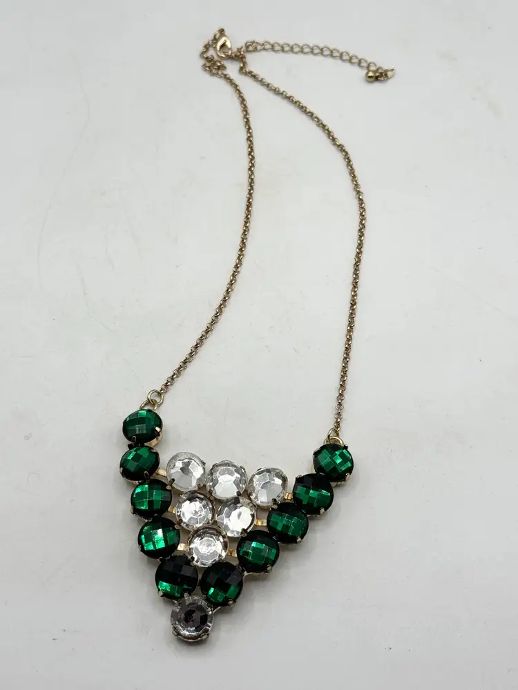 Green rhinestone triangle necklace
