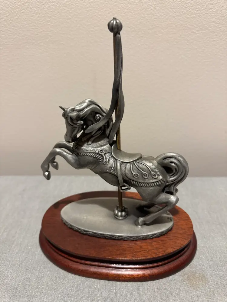 Viny 1978 pewter Carousel Horse Sculpture Signed by Rebecca Sylvan (R. Sylvan)