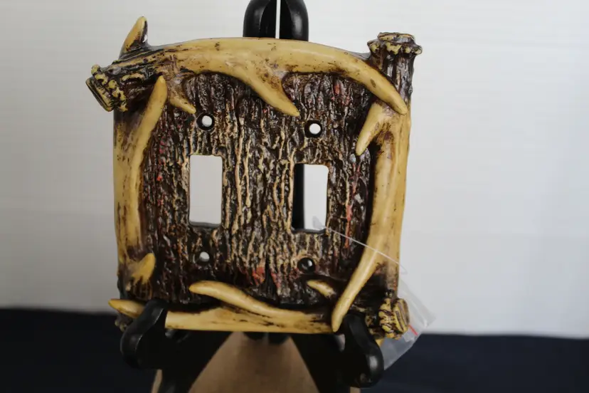 Deer Antler Double Light Switch Plate Cover Resin Log Cabin Ranch Decor