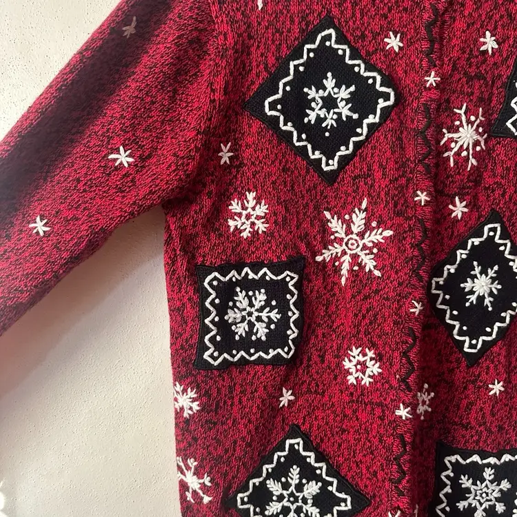 Vintage Erika Snowflake Christmas Button Up Sweater Size S