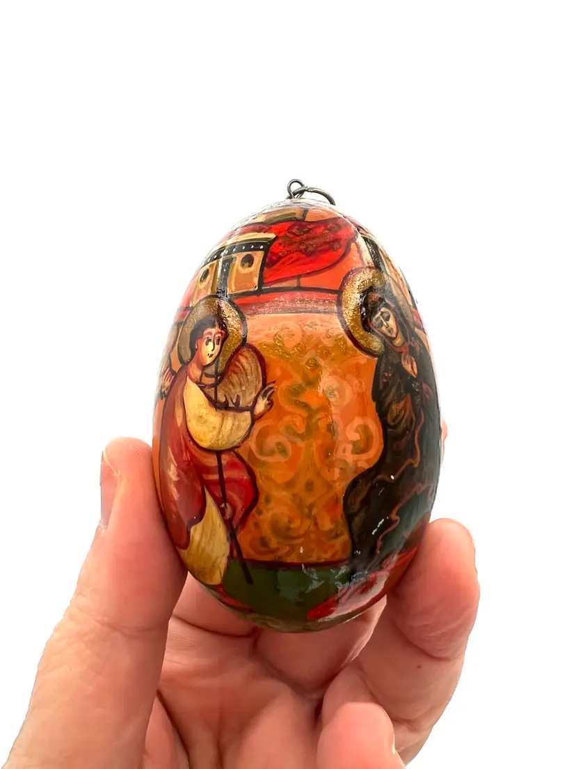 Russia 🇷🇺 Vintage Wooden Russian Easter Orthodox Egg Ornament