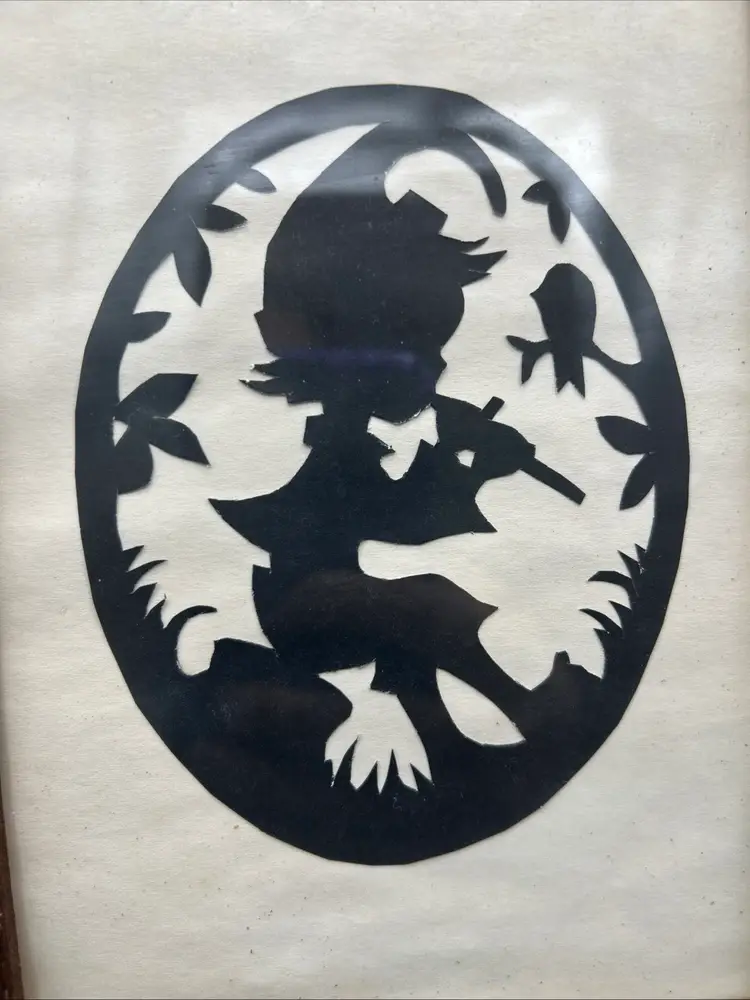 Vintage Handmade Storybook silhouette cut out framed wall art  pixie Elf