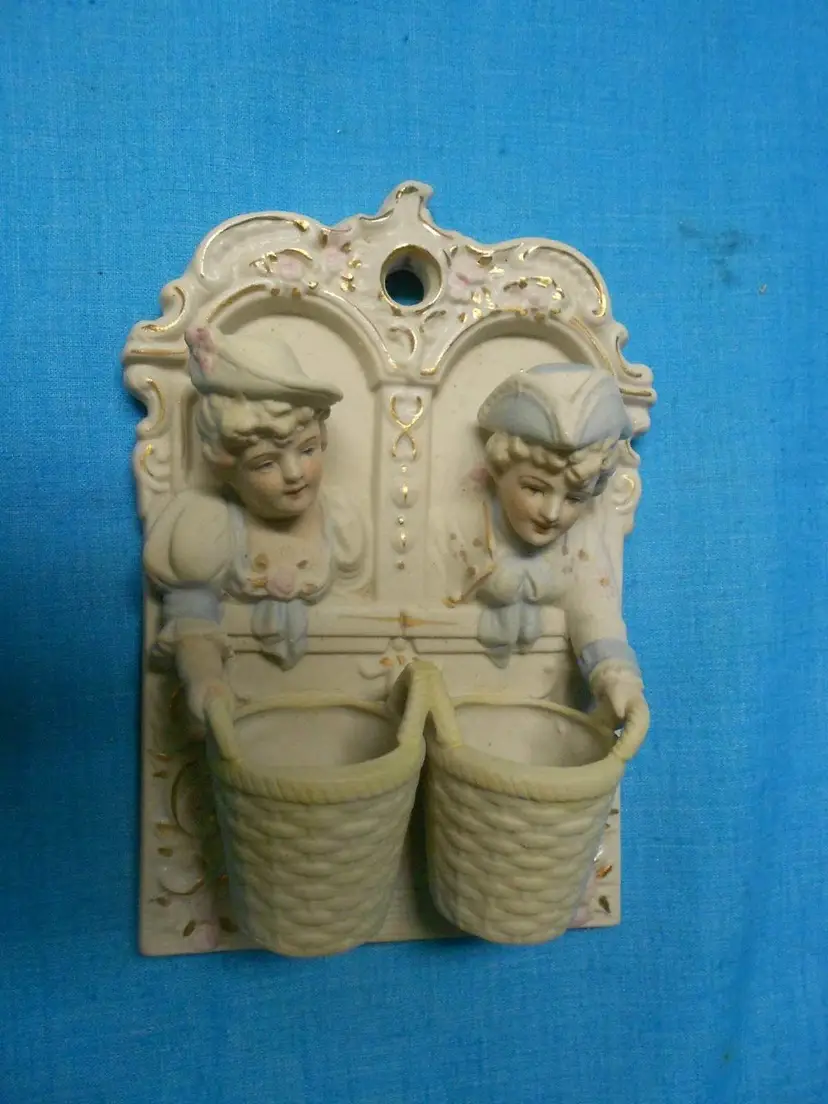 Vintage Chase Made in Occupied Japan Wall Match Holder with Baskets 1940-50s (GG)