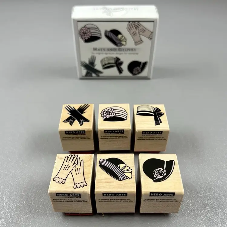 Hero Arts Set Of 6 Hats And Gloves 1”x1.25” Wood Mounted Rubber Stamps 2002