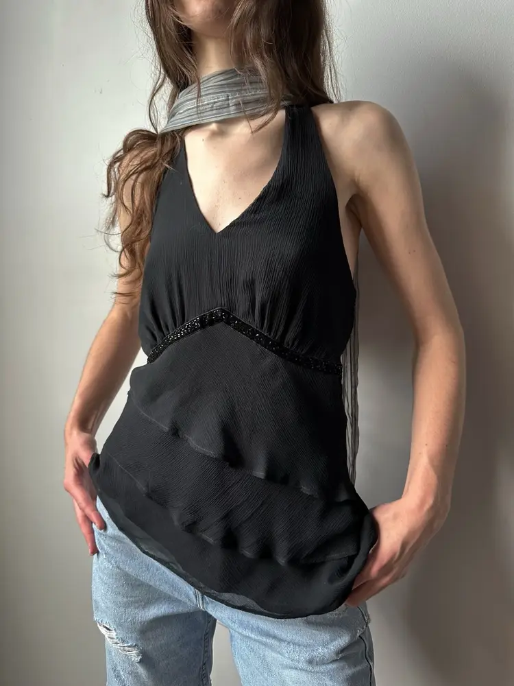 Vintage 90’s Silk Black Halter Top