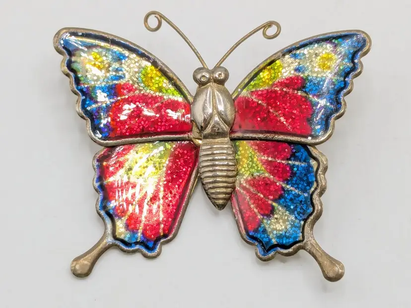 Butterfly Brooch Pin with Colorful Enameled Design Gold Tone