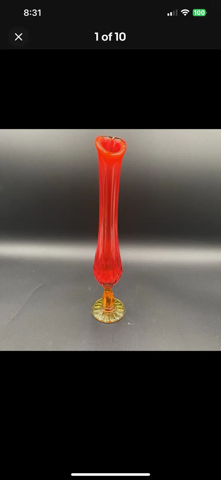 Vintage Amberina, 11” Swung Vase