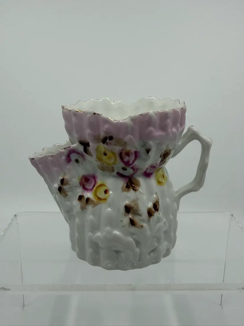 Vintage Prussia? Hand Painted Floral Raised Leaves Shaving-scuttle Mug