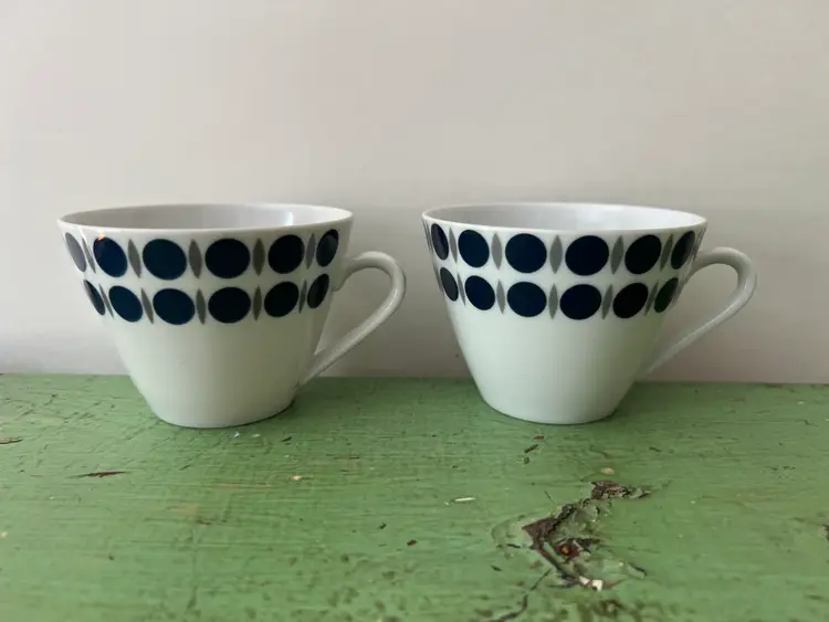 Pair of Schirnding Bavaria Blue Circle MCM Teacups.
