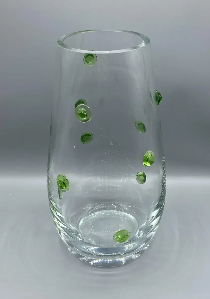 LAST CHANCE:  Southern Living Large Verde Glass Art Vase with Green Fused Glass Dots
