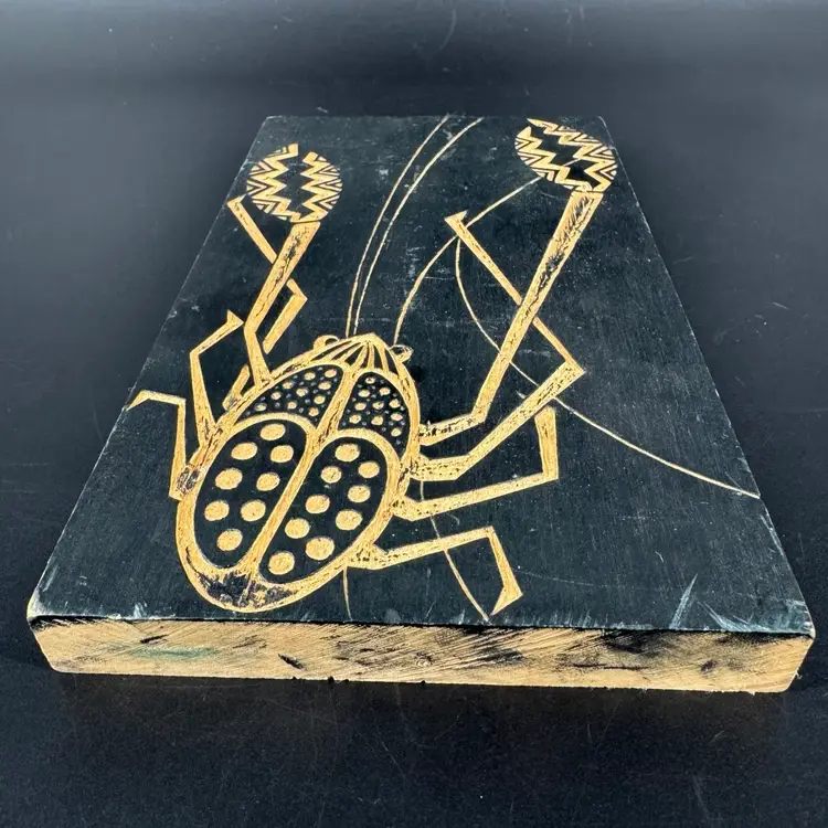 Wood Block Art Bug Insect Pinchers Block Print Abstract OOAK Wall Hanging