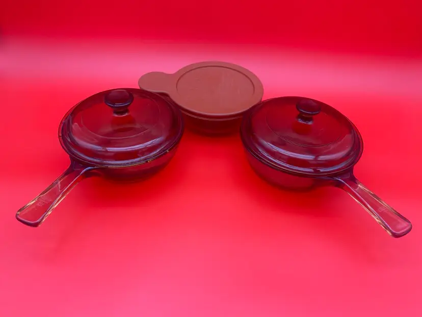 Pyrex Amber Vision Ware Set of 6 Pieces - Two P81C Saucepans & One V-150 w/ Lids