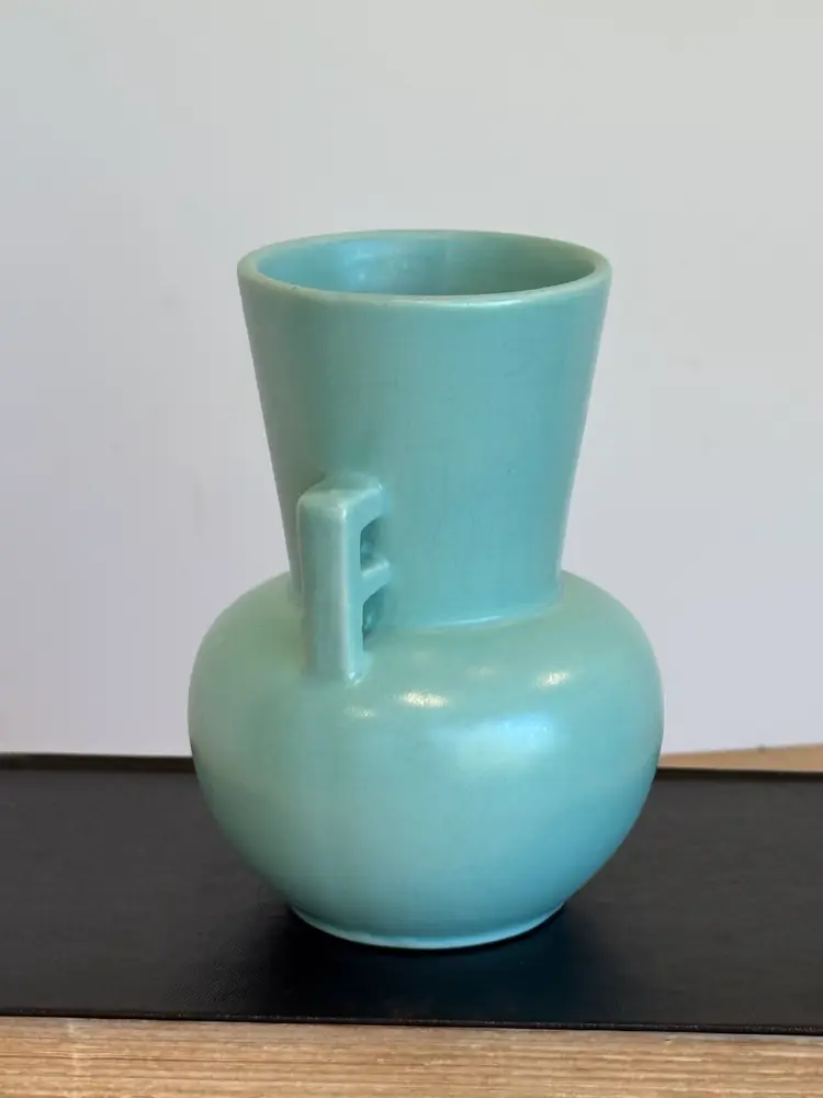 Haeger Pottery Vase #597 Double Handle World's Fair Satin Matte Turquoise 1930’s