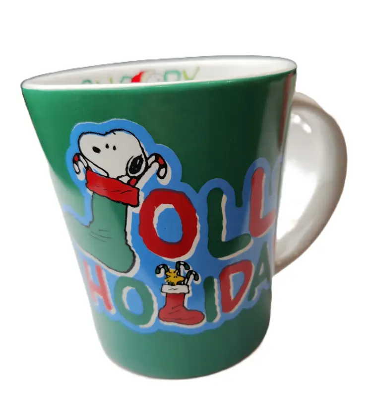 Snoopy Jolly Holiday Christmas Mug by Gibson Snoopy in Stocking EUC