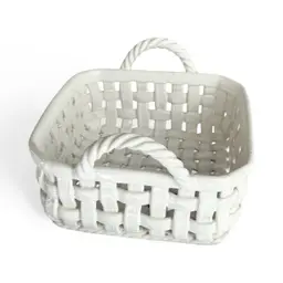 Vintage Ceramic White Basket Weave Basket Made In Portugal