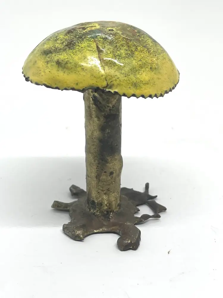 Enamel On Copper Yellow Mushroom Figurine