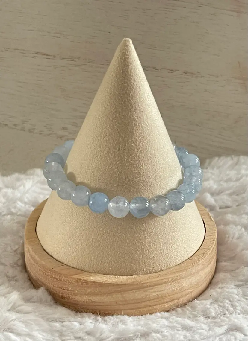 Natural Stone Blue Bead Stretch Bracelet, Handcrafted