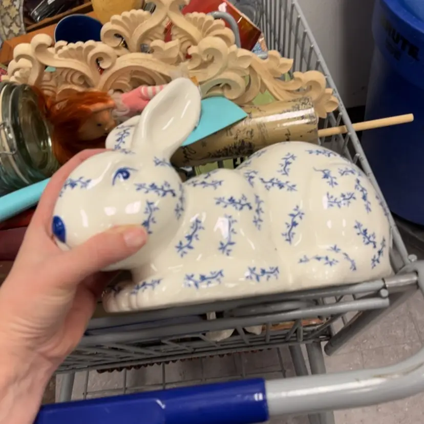 Blue And White Large Bunny Figure