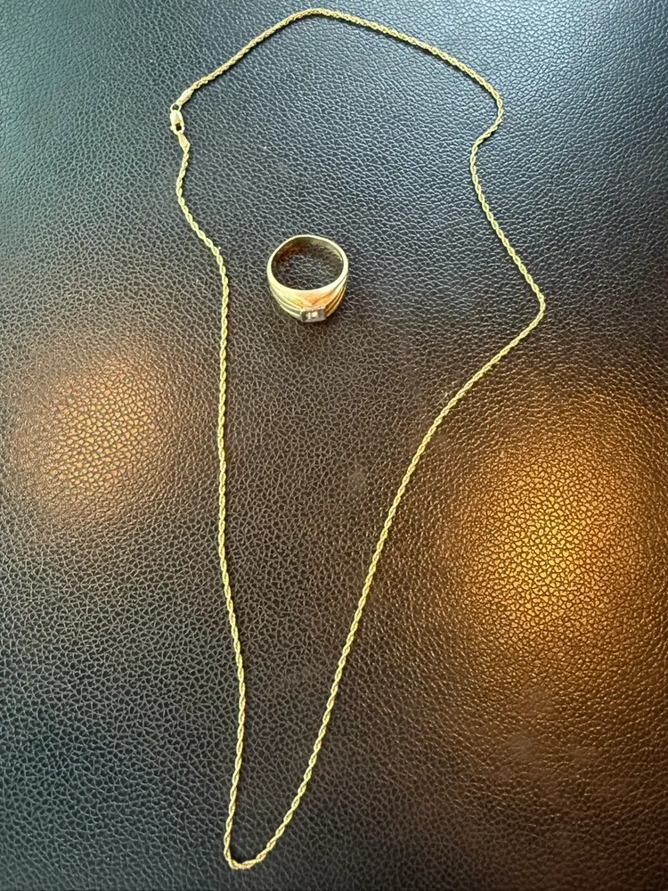 14k Gold Ring And Chain. 10 Grams Total