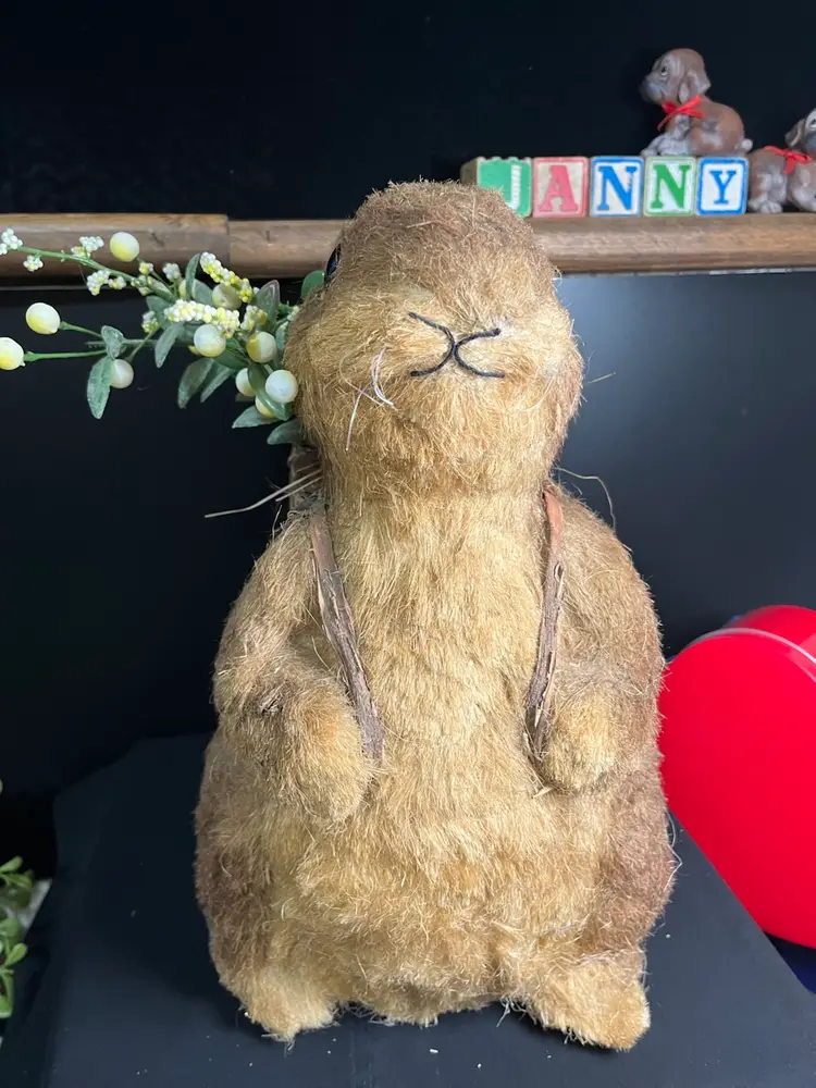 This is One Chonky 12" High Sisal Bunny w/ Basket on Back-Carries Florals & a Nest w/ Eggs