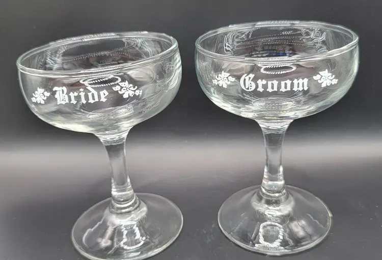Bride and Groom Set - Cocktail Champagne coupe style glass