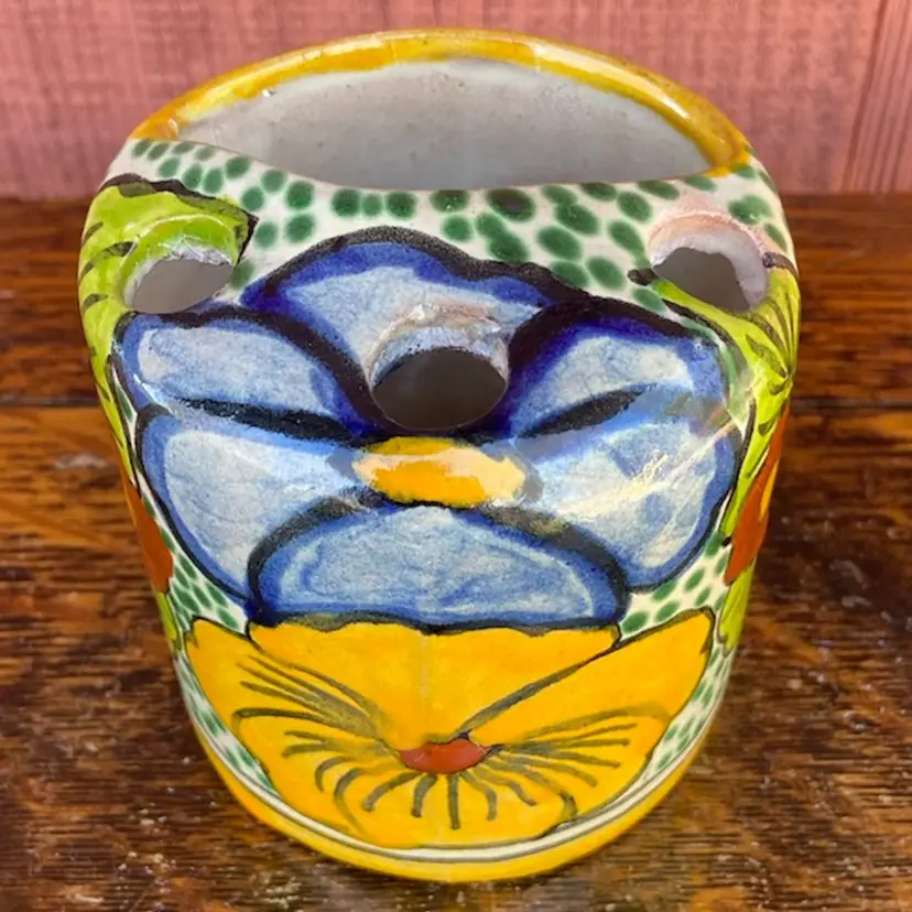 Mexican Pottery Floral-themed Toothbrush Holder Or Vase.