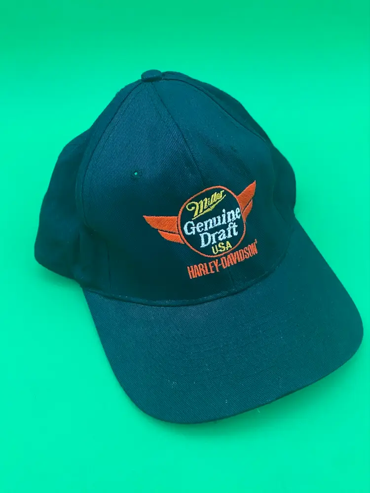 Harley-Davidson Miller Genuine Draft USA Adjustable Black Snapback Hat - VTG KC