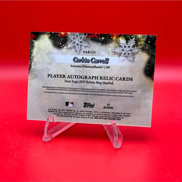 Corbin Carroll 2025 Topps Holiday Mega Player Auto Relic 20/25 Arizona Diamondbacks