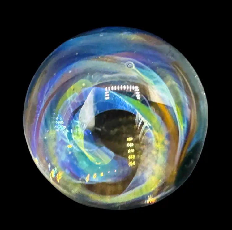 Signed Calvin Sugita RAZ Contemporary Handmade Art Glass Marble .65” Galaxy