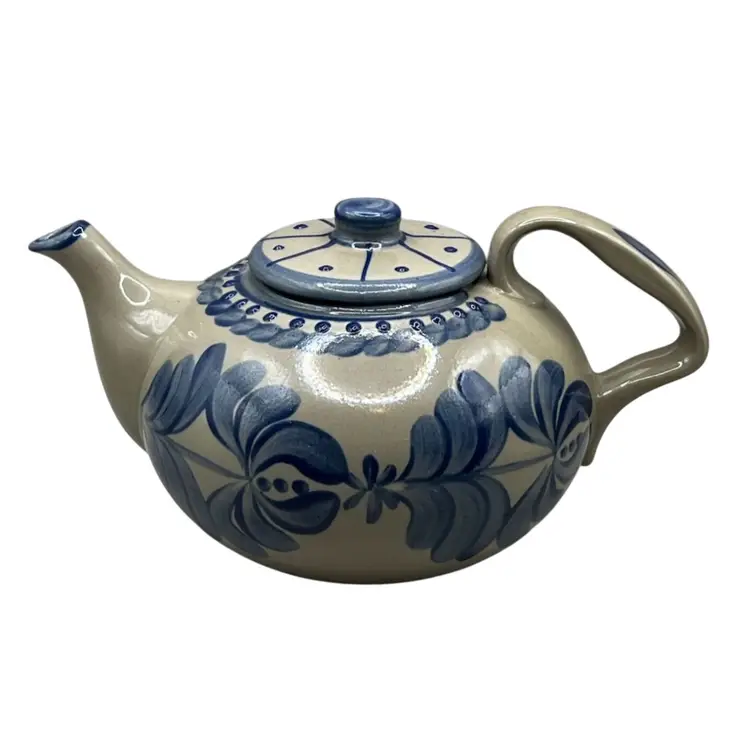 BBP Pottery Teapot Blue Floral Design Excellent Condition