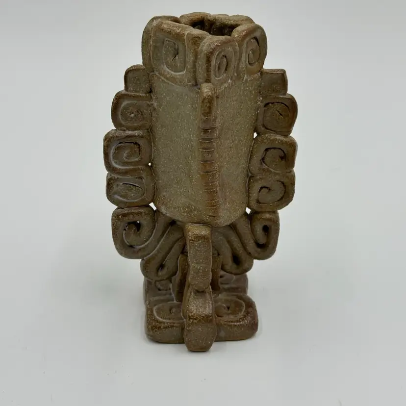 Mesoamerican Revival Replica Coil Pottery Mexican Folk Art Abstract Bud Vase