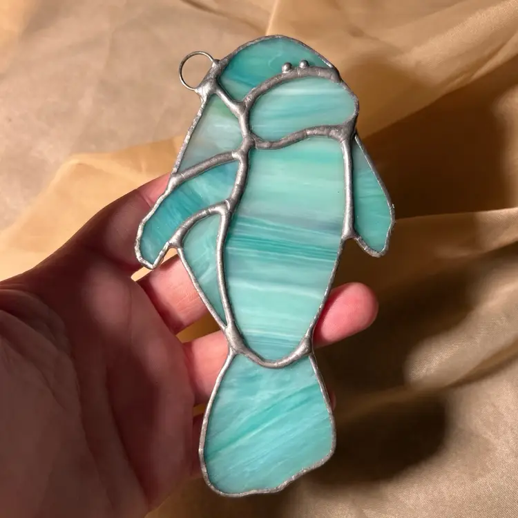 Blue Stained Glass Manatee Suncatcher