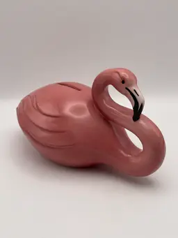 Vintage, Ceramic, Pink Resting Flamingo, Money/Coin Bank, 7.5” Long