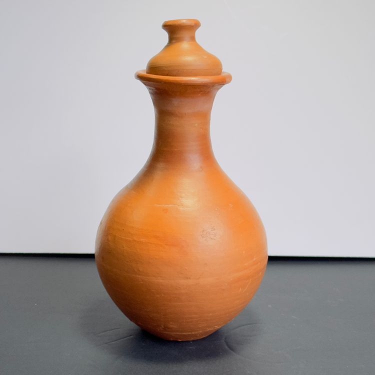 #1346 Rustic, handmade, Terracotta, pitcher w lid, Jug lid, unglazed, natural earthenware 10"