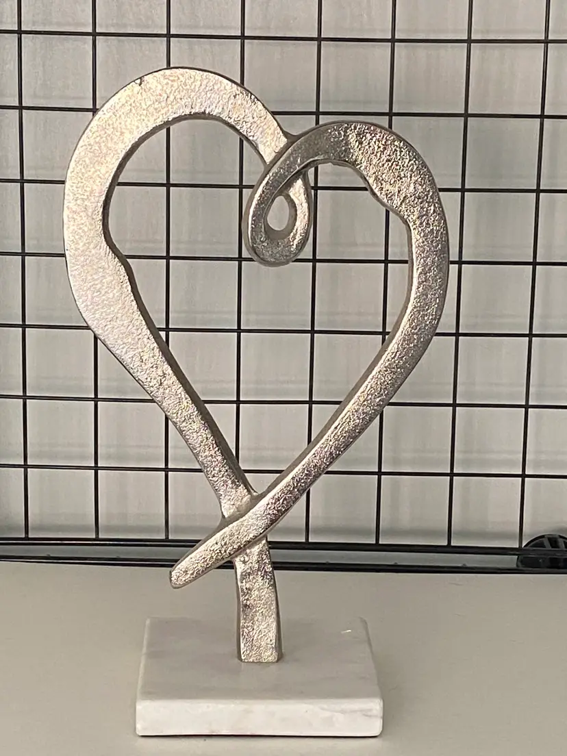 Decorative Metal Heart Sculpture on a Marble Base