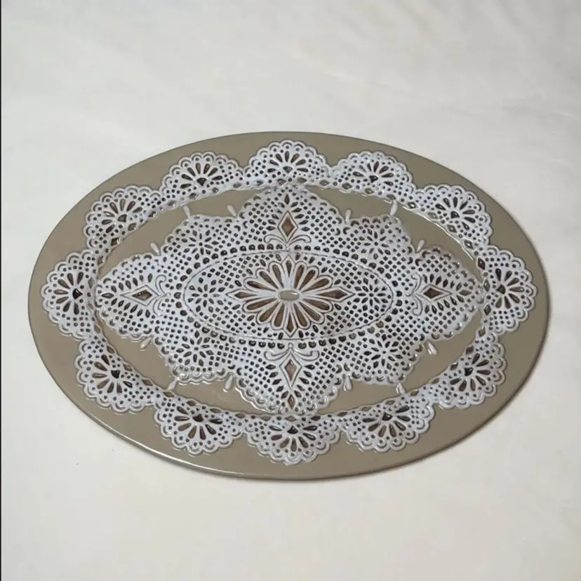 Vintage Roman Inc. Ornate Ceramic Serving Platter Lace Design