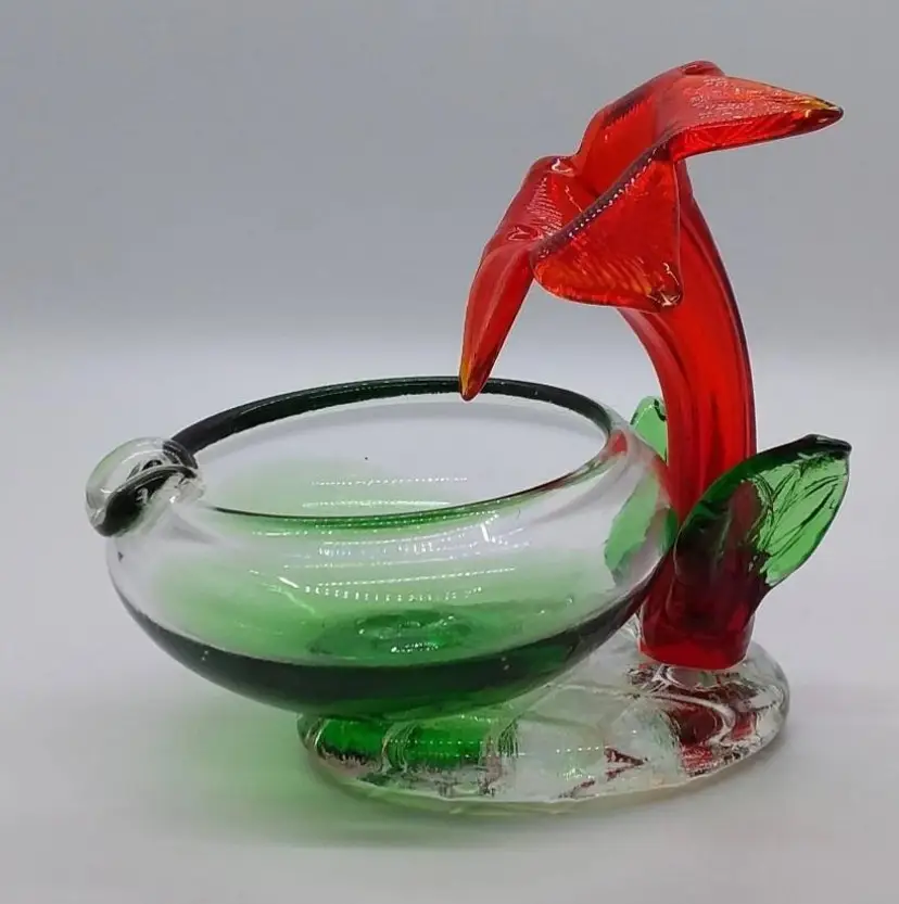 Vintage Art Glass Floral Ashtray