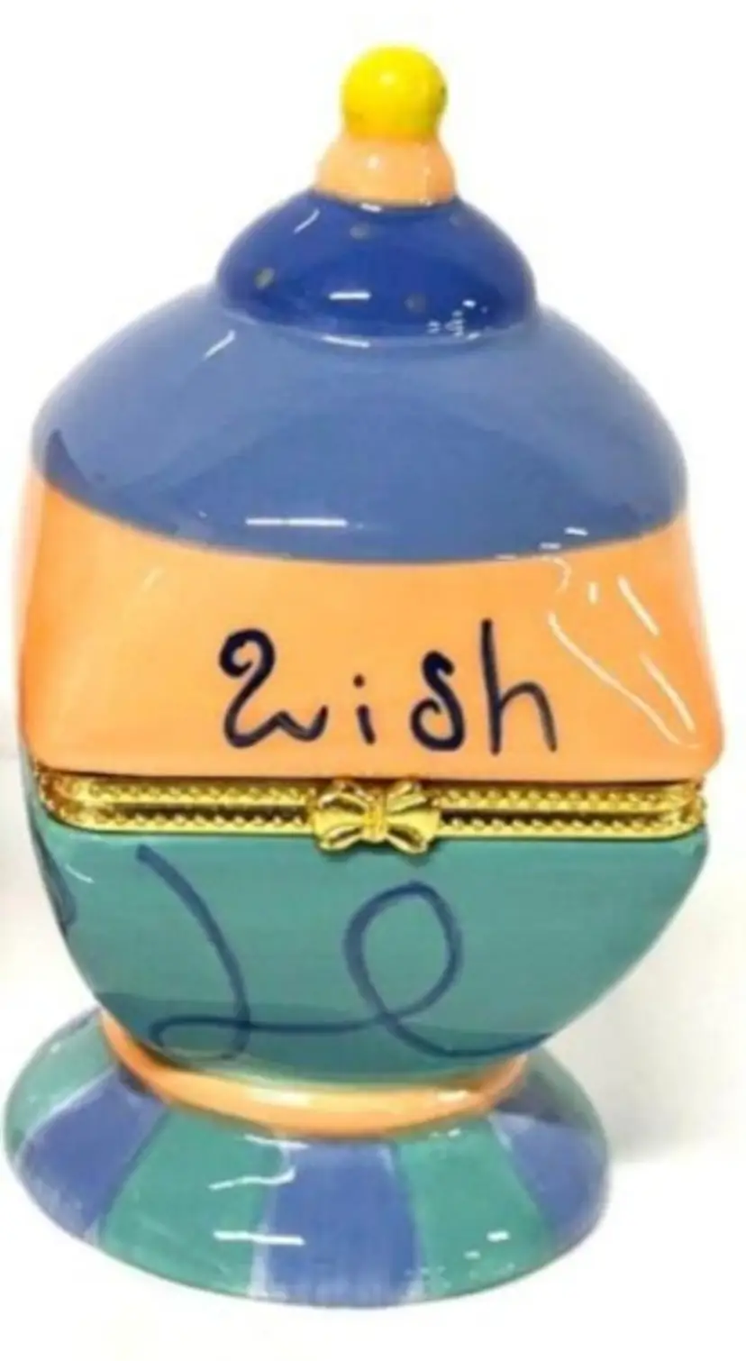 New Joyce Shelton "Wish" Porcelain Trinket Box, 4.5" Tall