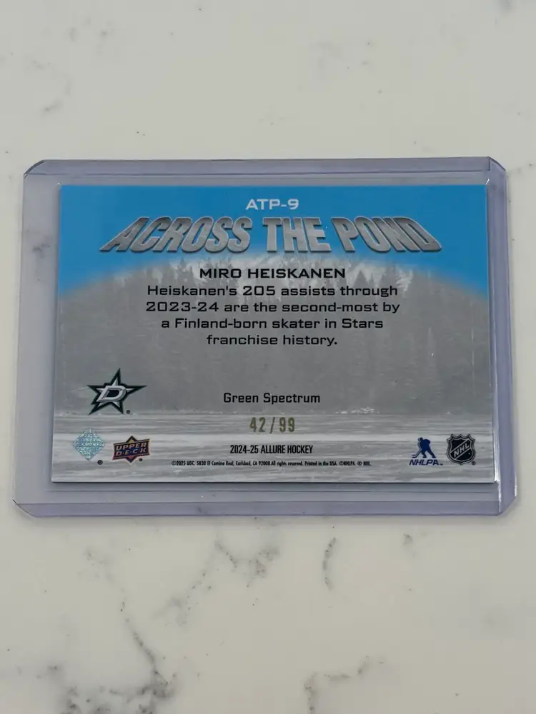 2024-25 UD Allure Miro Heiskanen Across the Pond Green Spectrum /99 Dallas Stars