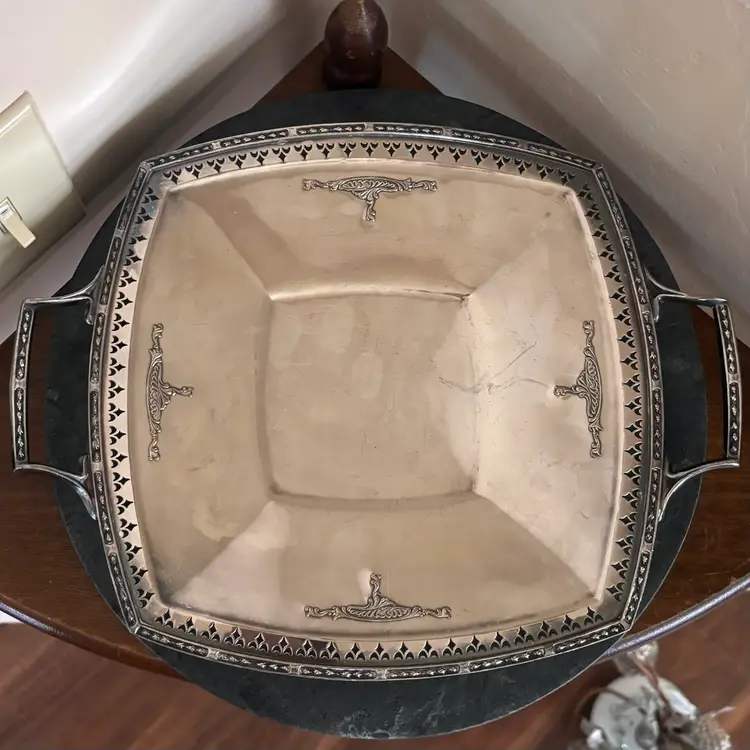 Vintage Lawrence B Smith Co Nickel Silver Plated Square Pedestal Tray