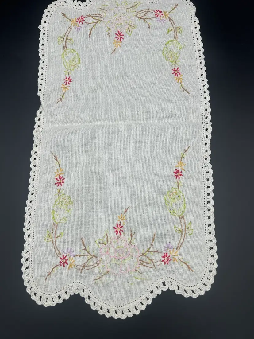 Handmade Needlepoint Embroidered Linen Floral Headrest Fabric