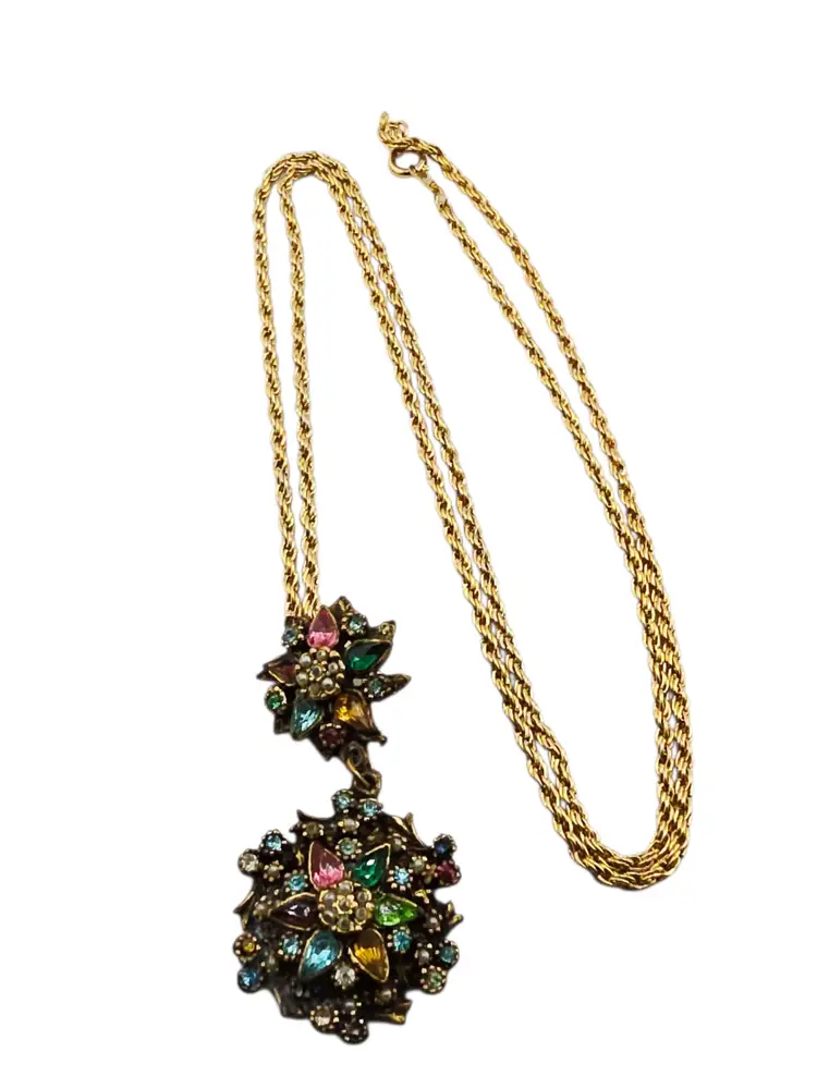 Vintage Unsigned Colorful Rhinestone Necklace Similar To Hollycraft (A9005)