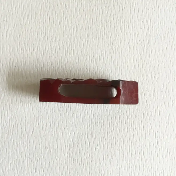 Vintage Bakelite Maroon & Black Marbled Carved Floral Octagonal Bolo Bead