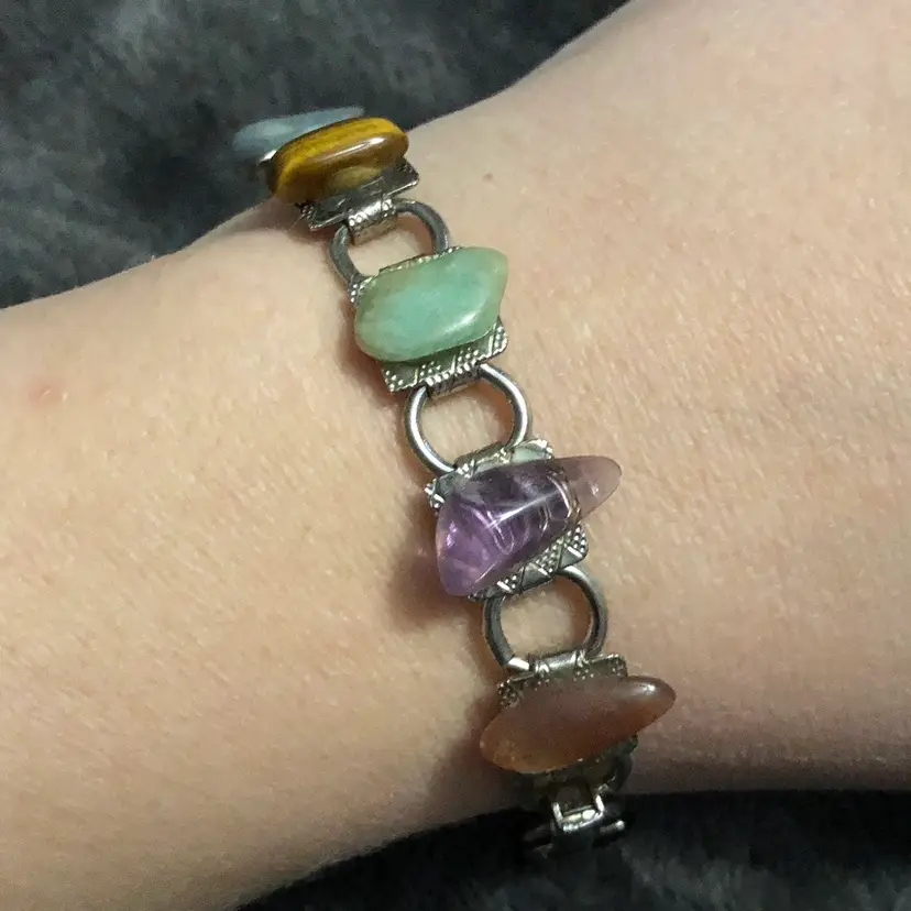 Vintage Multi-Color Genuine Gemstone Link Bracelet