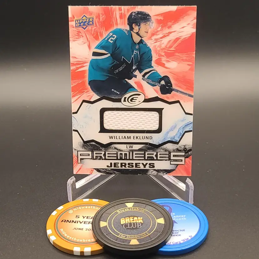 William Eklund Rookie 2021-22 Upper Deck Ice Hockey Ice Premieres Jersey Insert Card #IPA-WE - San Jose Sharks