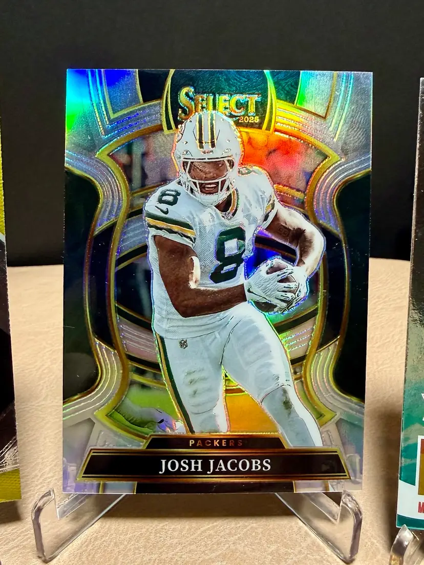 Josh Jacobs 2025 Panini Select #67 Concourse Silver Prizm Green Bay Packers plus Bonus