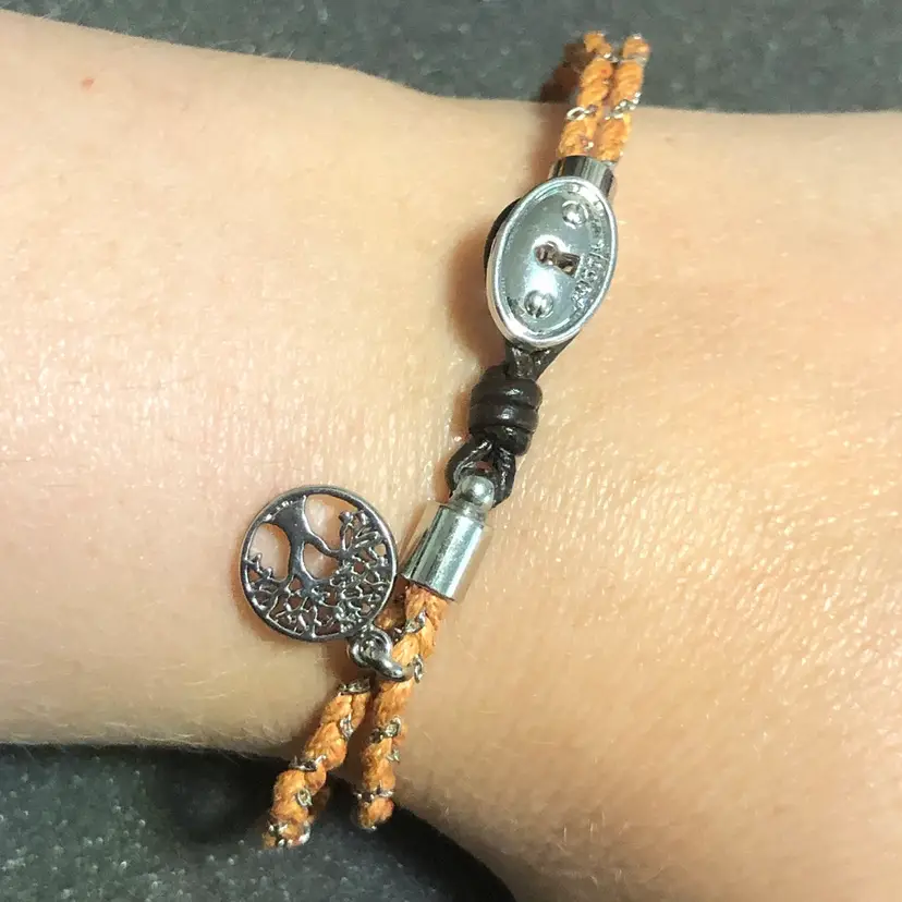 Fossil Tree Of Life Silver-Tone Charm Multi-Strand Orange Braided Cord Bracelet