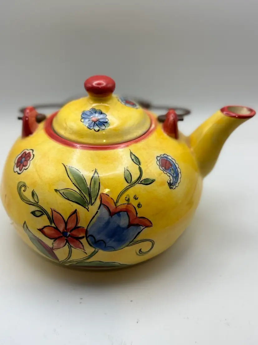 Colorful Decorative Ceramic Teapot With Metal Handle
